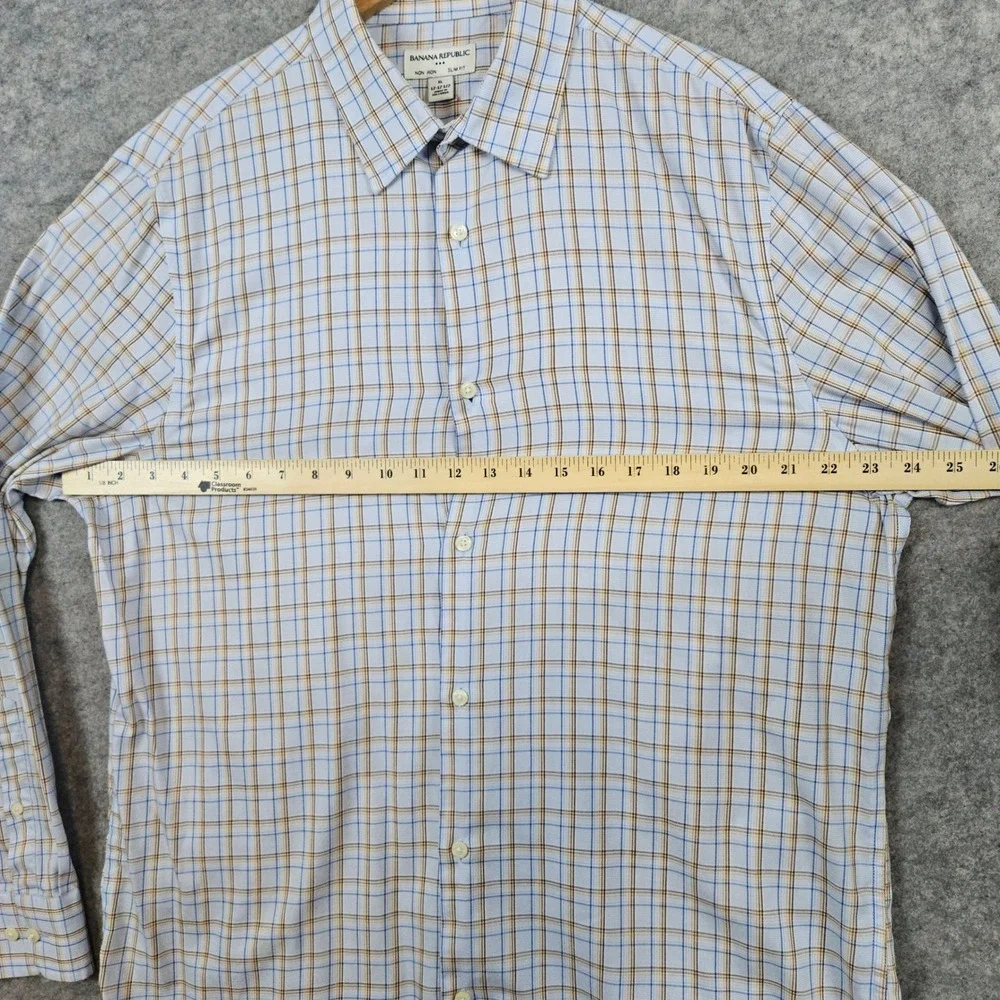 Banana Republic Men's Blue & Brown Windowpane Size XL 17-17 1/2 Dress Shirt Slim